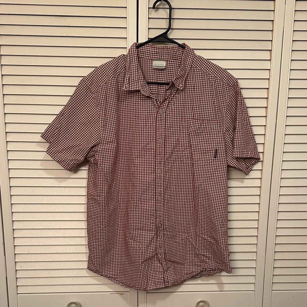 Columbia Men's Red White & Blue Checkered Button Down Shirt Size Large